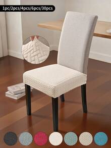 1pc/2pcs/4pcs/6pcs/30pcs Beige Jacquard Striped Dual Elastic Seat Cover, Removable And Washable Chair Protector, Suitable For Decoration In Dining Room, Living Room, Bedroom And Office - Multicolor - View 3