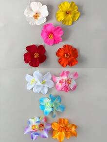 10个/套夏威夷花朵发夹，芙蓉花发夹，女士发夹，10个花朵发夹，时尚人造花发夹，夏季假日海滩派对发饰，波西米亚风格，优雅女士发夹，夏季女士发饰，爪夹，发爪，发夹，发卡，发夹，旅行，头部饰品 - 彩色 - 查看 3
