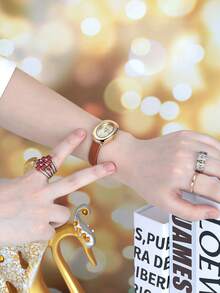 1件女款簡約休閒舒適石英手錶，適合日常配戴與裝飾 - 金色 - 查看 5