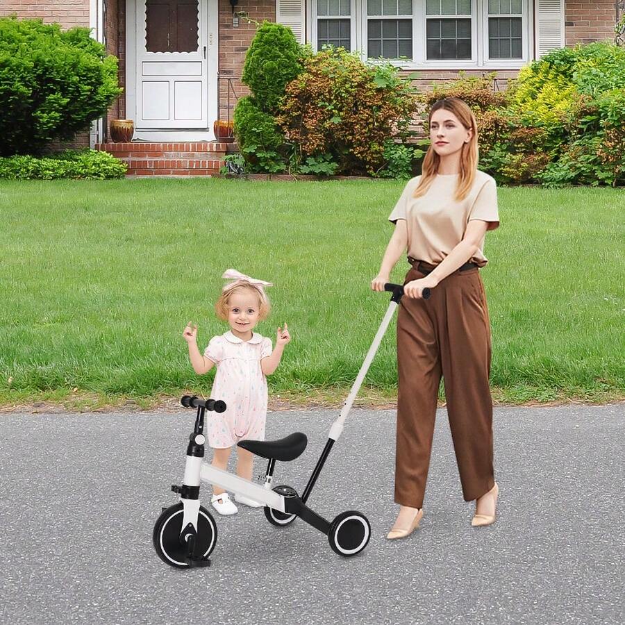 4-In-1 Balance Bike Tricycle, Children's Tricycle From 1 Year With Push Bar, Balance Bikes, The Bicycle With Adjustable Seat And Handlebar, Baby Bicycle From 1-3 Years Boys Girls Running - 白色 - 查看 1
