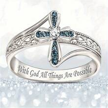 [Cross Ring] 1 Piece Of Exquisite And Fashionable Blue  Cross Ring, Unisex, Jewelry Gift - 銀色 - 查看 1