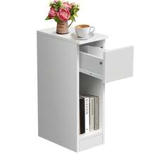 AutoFu Narrow Side Table, Bedside Table With Drawer Storage Shelves Magazine Rack End Table, Corner Narrow Table End Table Slim Side Table For Living Room,Bedroom,20 X 34 X 60 Cm, White - White - View 13