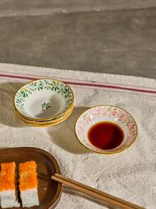 Cirelle 4 件/8 件套陶瓷蘸酱碟，3.8 英寸釉下彩陶瓷盘，花卉图案，酱油、醋、香料碟、寿司盘、蘸酱盘，适用于家庭厨房、餐厅、学校用品、新年、感恩节、圣诞派对、拉玛厨房必需品、家庭用餐、高端餐厅用品、乔迁礼物、夏季家居装饰 - 彩色 - 查看 4