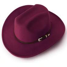 Classic Western Felt Cowboy Hat With Wide Brim For Outdoor Use - 1 包款式 2:勃根地酒紅 - 查看 11