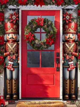 1 Set, Elegant Nutcracker Decorative Banner, Merry Christmas Porch Hanging Banner Flag, Christmas Home Decor, Suitable For Christmas Party Decoration, Indoor, Outdoor, Yard, Garage, Home Decor Christmas Decorations Room Decor