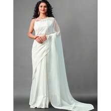 Partywear White Georgette Sequins Saree - White - View 1