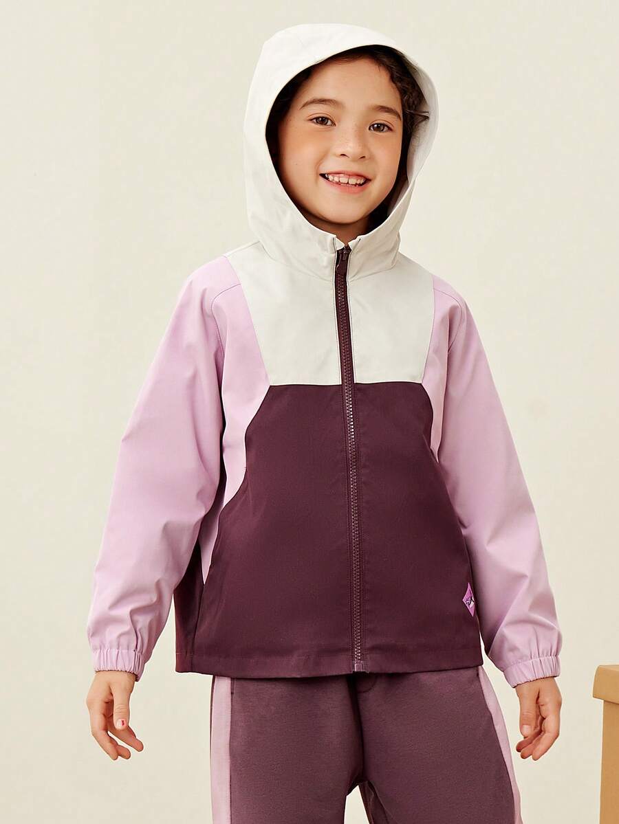 mini bala 少女撞色连帽夹克 2025秋季防水外套 - 酒紅 - 查看 1