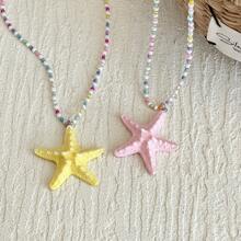 1 Peça Colar de Contas Coloridas de Estrela do Mar de Resina Boêmio Refrescante de Verão para Mulheres, Férias na Praia