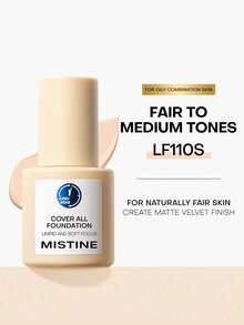 MISTINE 1入裝30g濕潤妝效全面遮瑕粉底液，36小時持久防水，適用於混合性肌膚，滋潤配方，防暗沉，色號LF110S適用於膚色較白至中等 - LF110S - 查看 1