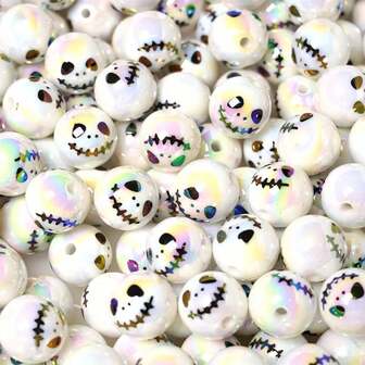 10 piezas de cuentas con cara de bruja de Halloween, cara de calavera - Suministros de cuentas y joyería DIY de acrílico, adecuados para pulseras, collares, encantos de teléfono, llaveros y cadenas de bolso