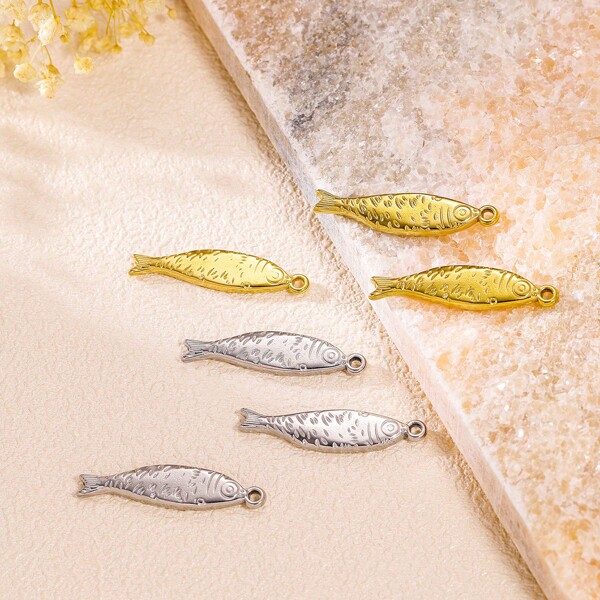 1/5pcs 304 Stainless Steel Small Dried Fish Earrings Charms Pendant 18k Gold Plated, Ladies Daily Party Wear DIY Jewellery Accessories Fashion Charms