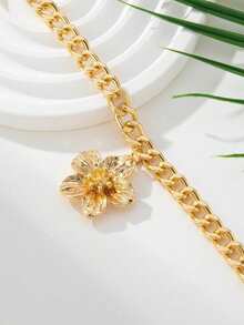 1pc Women's Fashion Jewelry, Foot Jewelry, Floral Pendant, Simple Thick Chain Anklet, Suitable For Daily, Beach, Holiday Wear, Gift