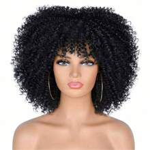 Short Hair Afro Kinky Curly Wigs With Bangs African Synthetic Ombre Glueless Cosplay Wigs For Women High Temperature