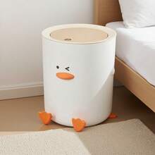1 pieza Papelera de basura de gran capacidad con Top de presión, lindo pato amarillo con cubierta silenciosa, papelera ovalada de plástico con estilo, cesta de papel de oficina, adecuada para el hogar, la oficina y la cocina - diseño moderno