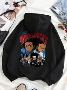 THE BOONDOCKS Graphic Man's Fleece Sweatshirt For Autumn Winter, Spring Black Color Long Sleeves Hoodies Grey Warm Mans Clothing, Best Gift For Son, Demon Horn Elements Hoodies Carton Gift Clothe For Daughter Son - Black - View 5