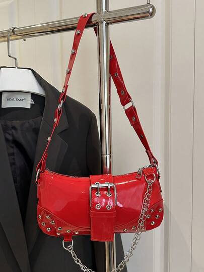 Women's Fashion Rivet Decor Chain Shoulder Bag For Daily Use