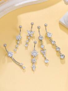 6 PCS Silver Butterfly Flower Chain Belly Button Ring