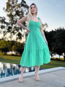 MIDI DRESS WITH TIES ON THE LAISE STRAPS - Green - View 2