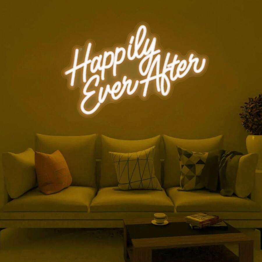 可调光 LED 霓虹灯“幸福永恒”霓虹灯 - USB 供电，适用于卧室装饰、婚礼装饰、生日装饰、酒吧和商店多功能照明 - 暖白光 - 查看 1