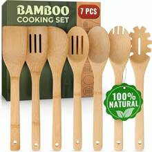 Wooden Utensil Set, Bamboo Utensils – 7 PCs Wood Spoons For Cooking, Easy To Clean, Sturdy, Lightweight &Amp; Heat Resistant