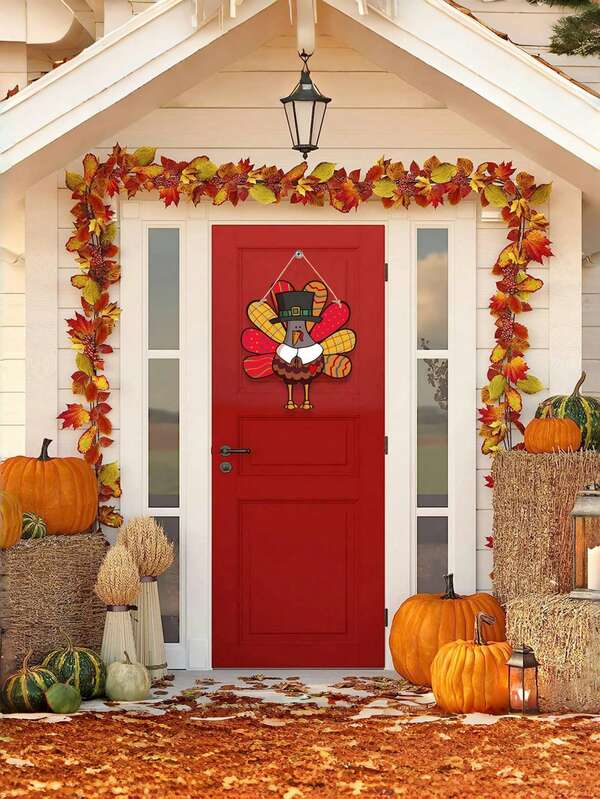 1 قطعة زخرفة بطاقة ديك رومي، لوحة باب ديكورية ذات موضوع ، مستلزمات ديكور ، ديكور المنزل، ديكور الغرفة، ديكور عيد الميلاد والشتاء