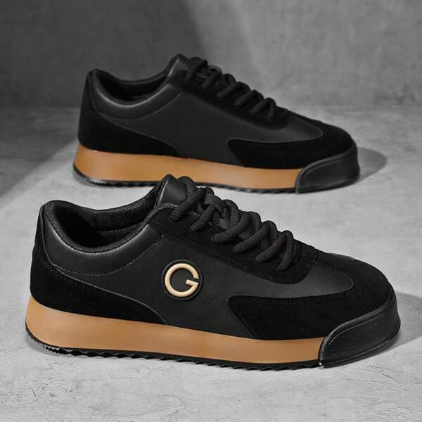 Zapatillas informales tipo chunky para hombre, primavera/verano, zapatillas de correr con punta redonda y suela antideslizante con cordonesUp y tacón cuña, adecuadas para actividades al aire libre y fiestas