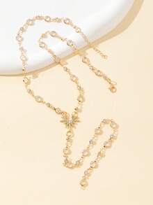 1 件金色/银色透明玻璃星星性感长 Y 型项链，闪亮吊坠项链，适合日常佩戴、约会、派对、节日、周年纪念、生日礼物，优雅、精致、简约、奢华、可爱 - 金黃色 - 查看 4