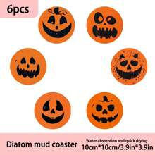 1set/4pcs/6pcs Halloween Pumpkin Ghost Face Patterned Diatom Mud Coasters, Coffee Coasters, Home And Restaurant Multi-Occasion Decorations, Daily Gifts, Table Decorations, Daily Decorations, Theme Party Decorations