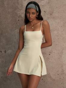 PinkTip Vestido de yoga convertible con pantalones cortos integrados de control de abdomen, soporte de espalda cruzada y protección UPF50+ contra el sol. Tela elástica en 4 direcciones y que absorbe la humedad para gimnasio y actividades al aire libre.