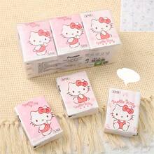 Sanrio 9pcs Sanrio HelloKitty 9-Pack Co Branded Handkerchief Paper, KT Cat Printed Chiffon Paper, Portable Face Towel Paper, Perfect For Work, Spring/Summer Travel Vacation Sanrio For Hello Kitty Tissue - Cute Cartoon Printed Thick Tissue, Suitable For Students, Work, Travel, Spring/Summer Use, Accessories For Hello Kitty