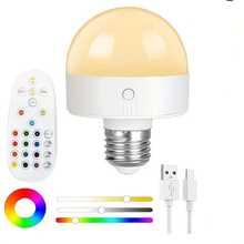 1 个可充电灯泡，12 种颜色模式/3 种灯光调光，TYPE-C 电池供电灯泡，E27 底座，灯泡用于台灯，带遥控器/无线充电，无线可拆卸磁性，家居装饰照明灯泡 - E27 白色 - 查看 14