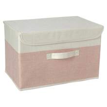 1pc Foldable Linen CD Storage Box, Collapsible Storage Bin With Lid, Toy Organizer Basket, Laundry Hamper - Rusty Rose - View 5