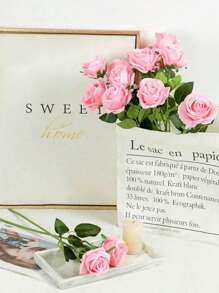 16PCS Artificial Roses Flowers Bouquet, Rayon Flowers Realistic Rose Bouquet With Long Stems, Bride Holding Bouquet, Wedding Decoration, DIY Wreath Materials, Birthday Party Decoration Materials, Home Dining, Living Room, Vase, Outdoor Garden