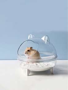 Cortina de ducha transparente con diseño de hámster y oso de peluche dorado, alfombra de baño anti-salpicaduras