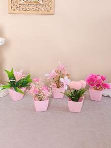 1pc/5pcs Mini Pink Potted Plants, Artificial Rose & Chrysanthemum Bonsai, Suitable For Wedding Party Decor, Home, Restaurant, Office, Mother's Day, Banquet Table Centerpiece - Pink - View 7