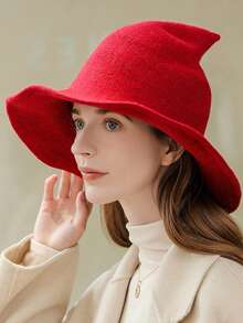 Wool Witch Hat - Halloween Pointed Wide Brim Knitted Costume Hat, Classic Wizard/Witch Cap With Long Tassel Pumpkin Vampire Costume Autumn