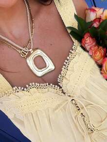 Women Lace Patchwork Tank Top Sleeveless Square Neck Tie-Up Front Ruffle Trim Vest Shirts For Summer Vacation - 黃色 - 查看 3