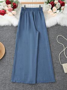 1 chiếc quần dài nữ bằng vải dệt màu trơn, có dây rút và túi, thích hợp cho hẹn hò, kỳ nghỉ, mặc hàng ngày, tiệc sinh nhật, tiệc độc thân, tiệc trường học, nhẹ, màu giống denim, mùa xuân - Màu xanh lam - Xem 4