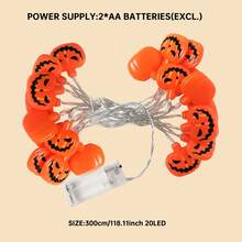 1 PIEZA Luz de cadena de 10/20 LED de una sola capa con forma de calabaza, luz de hadas con batería para crear una atmósfera espeluznante, adecuada para el hogar, dormitorio, interior y exterior, tienda, oficina, puerta, bar, club, decoración de fiesta de Halloween, decoración del hogar, decoración de fiesta, decoración de Halloween, decoración de habitación, decoración de jardín de Halloween como regalo