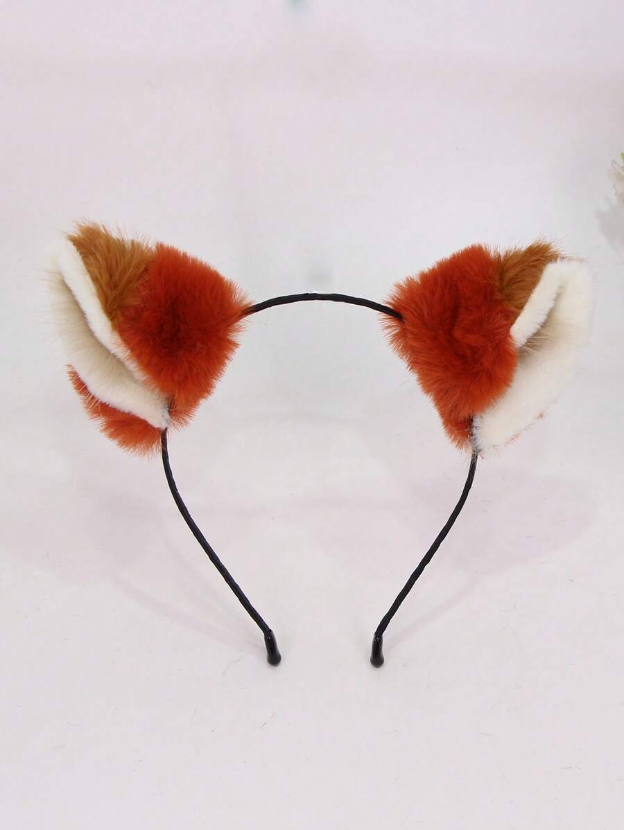 1pc Women's Plush Faux Fur Fox Ear Headband, Holiday Party Costume Cosplay Hair Accessory Halloween
