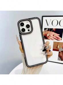 1个黑色奢华闪亮钻石透明手机壳，兼容 17 Air 16e/15 Pro Max/14 Plus/13 Pro，防震保护，硬质亚克力材质，带防撞边框 - 黑色 - 查看 5