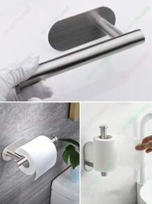 1PC No Drill Toilet Paper Holder,Self- Adhesive Roll Paper Rack,Stainless Steel Tissue Hanger,Absorbent Napkin Stand,Toilet Paper Dispenser,Bathroom Paper Towels Holder,Holder For Paper Towels,Black,Silver,Gold,Bathroom Accessories,Non-Punching, Wall-Mounted,WC Organizer,Bathroom Hardware Equipment,Bathroom Decor