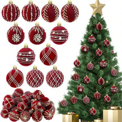 12 Large Christmas Tree Decoration Balls, Handmade Craftsmanship, Transparent Christmas Ornaments, 12 Velvet Diamond Christmas Balls For Birthdays, Decoration Balls, Tree Ornaments, Wedding Hanging Ornaments, Parties, Loose Velvet Christmas Tree Ornaments, Shatterproof Glitter Pearl Christmas Tree Ornaments, Home Decor Christmas Decorations Room Decor Winter Christmas Decorations Home Christmas Gifts Christmas Decor