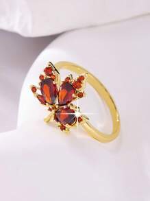 1pc Elegant Minimalist Fashion Maple Leaf Design Zirconia Inlaid Ring, Suitable For Daily Wear, Couple Dates, And As Gifts For Friends