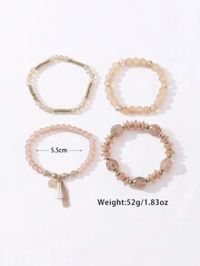 4 件波西米亚风格手工串珠水滴吊坠弹性堆叠手链套装，适合女性、海滩派对、完美礼物、通勤、休闲日常穿着