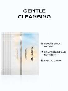 MISTINE 5 piezas Toallitas desmaquillantes de limpieza suave, desechables, convenientes y rápidas, limpieza profunda para ojos, labios y rostro, no irritantes y sin sensación de tirantez, empaquetadas individualmente, adecuadas para viajes de negocios y uso al aire libre. - paquete de 5 - Ver 1