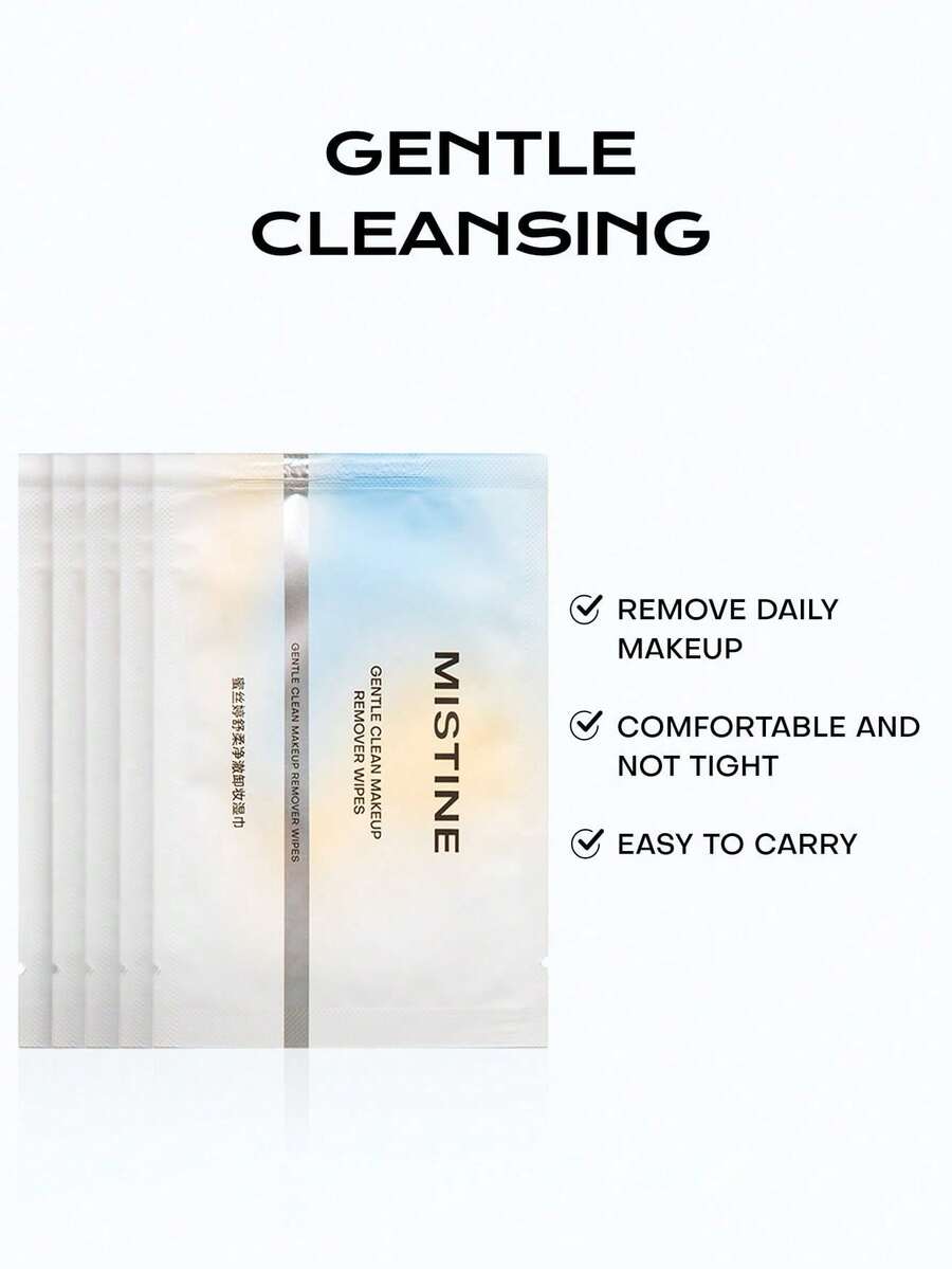 MISTINE 5 piezas Toallitas desmaquillantes de limpieza suave, desechables, convenientes y rápidas, limpieza profunda para ojos, labios y rostro, no irritantes y sin sensación de tirantez, empaquetadas individualmente, adecuadas para viajes de negocios y uso al aire libre. - paquete de 5 - Ver 1