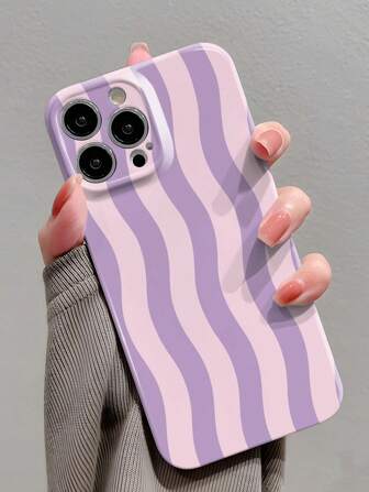 1pc Minimalist Fresh Wavy Striped Pattern Perforated Glossy Filament Hard Phone Case, Compatible With Samsung/ Compatible With IPhone 11/12/13/14/15/16 Pro Max Waterproof Shockproof Anti-Fall Scratch Resistant