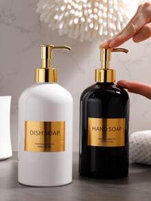 2pcs 17oz Soap Dispenser Bathroom Set, Hand And Lotion Dispenser With Gold Pump, Perfect For Modern Bathroom Decor - Kitchen Soap Dispenser Set With Tray - Bottle For Kitchen Sink - Boho Home Decor, Modern Decor In Restaurant (Black/White) - Multicolor - View 9