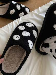 New Halloween Ghost, Pumpkin, Spider Web, Lollipop Ghost Plush Slippers, Cartoon Winter Warm Couple Indoor Soft Bottom Non-Slip Home Slippers - Black - View 2